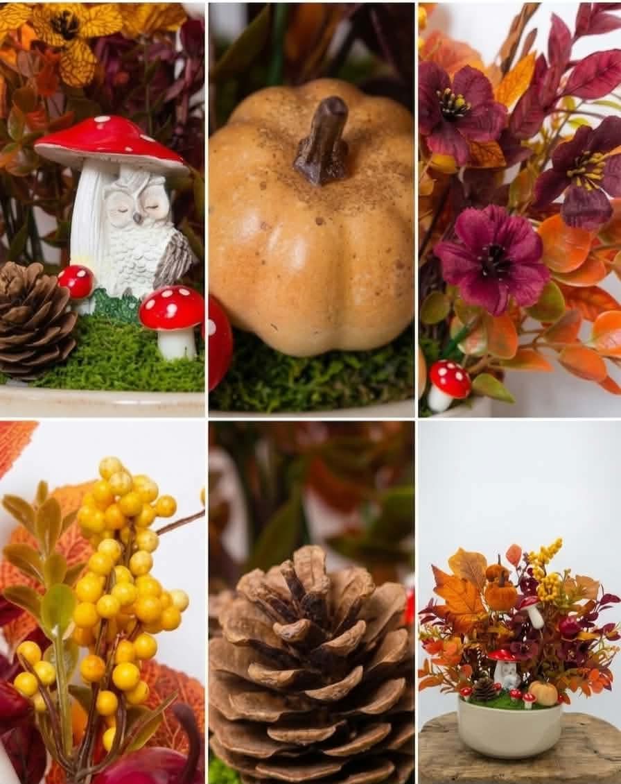 Enchanting Woodland Owl, Velvet Pumpkin & Autumn Foliage Centerpiece