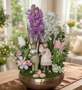 Enchanting Easter Bunny Couple Floral Centerpiece in Hammered Bronze Bowl