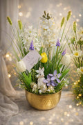 Enchanting "Golden Meadows" Easter Centerpiece with Bunny and Speckled Eggs