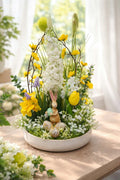 Cheerful Yellow & White Easter Garden Arrangement in Cream Ceramic Dish