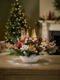Festive Snowmen Trio & Golden Winter Forest Christmas Centerpiece